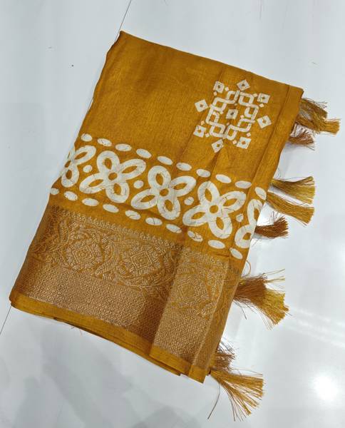J6 Designers Printed Hand Batik Cotton Silk Saree
