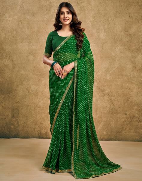 SIRIL Striped, Embellished Bandhani Georgette Saree