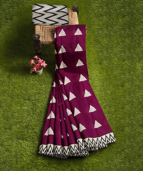 LOVWEAR Printed, Blocked Printed, Color Block, Hand Painted Daily Wear Pure Cotton Saree