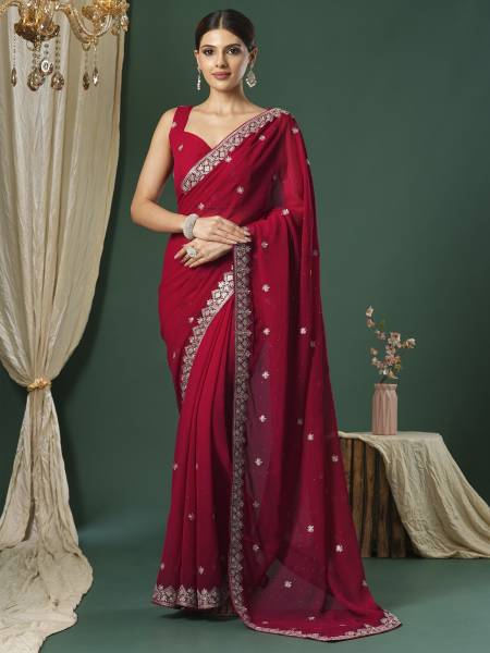 Sareemall Embroidered Bollywood Georgette Saree