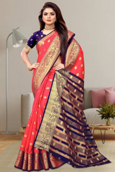 Banaras silk palace Woven Banarasi Silk Blend, Satin Saree