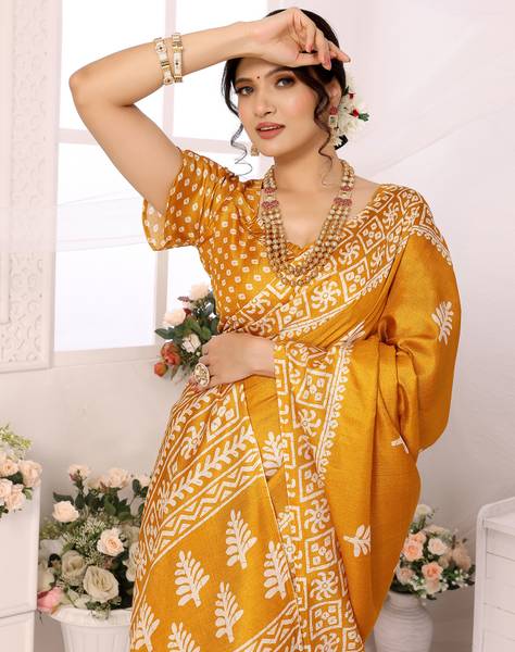 YASHIKA Printed Assam Silk Art Silk Saree