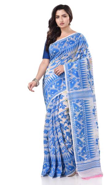 TANTLOOM Woven Jamdani Handloom Pure Cotton Saree