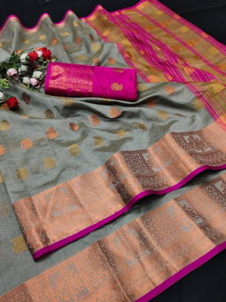 Indshopmart Woven Maheshwari Cotton Silk Saree