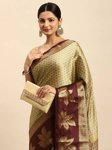 VILLAGIUS Geometric Print Jamdani Cotton Blend Saree
