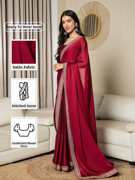 Sareemall Embellished Bollywood Satin Saree