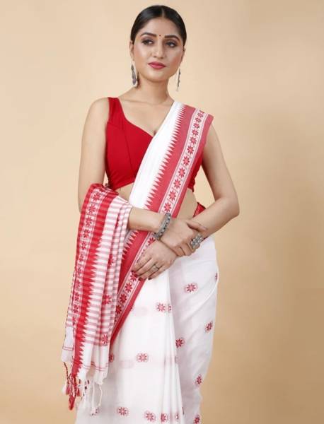 R B SAREE HOUSE Printed Handloom Jacquard, Pure Cotton Saree