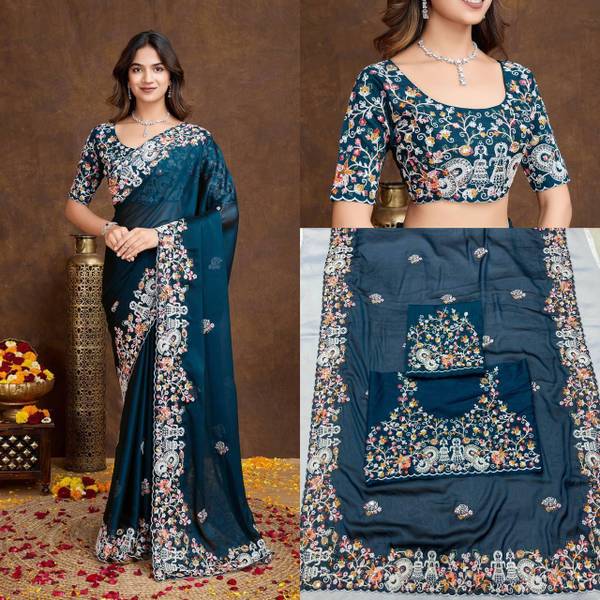 shree maruti fashion Embroidered Bollywood Silk Blend Saree