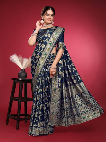 Homigoz Woven Banarasi Pure Silk Saree