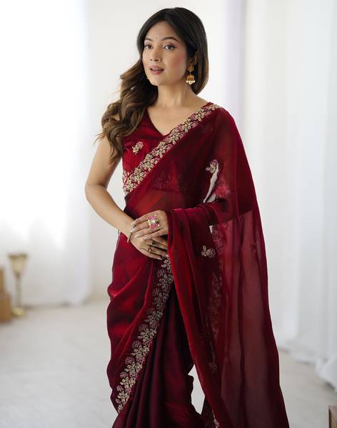 Satrani Embellished, Embroidered Bollywood Jimmy choo, Tissue Saree