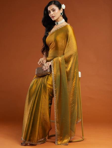 BRAHMSHAKTI Embellished Bollywood Tissue, Pure Silk Saree