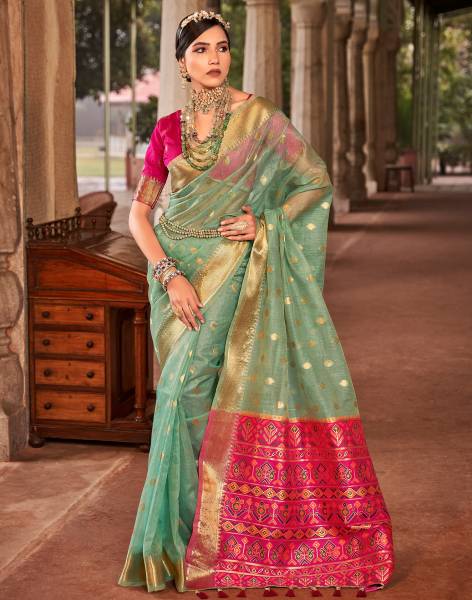 Samah Self Design, Woven, Embellished Banarasi Cotton Silk, Silk Blend Saree