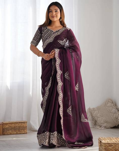 Satrani Embellished, Embroidered Bollywood Organza Saree