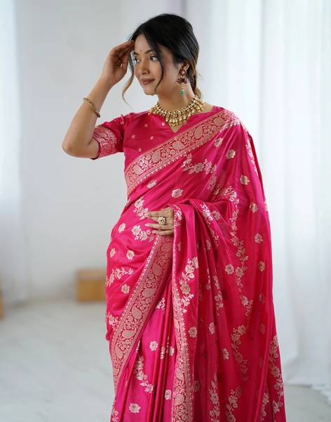 Satrani Woven, Embellished Banarasi Pure Silk Saree