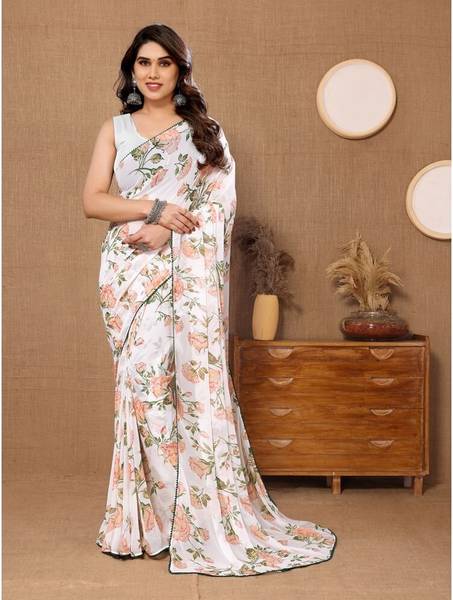 BLEESBURY Printed, Self Design, Graphic Print, Checkered, Solid/Plain, Floral Print Bollywood Georgette, Chiffon Saree