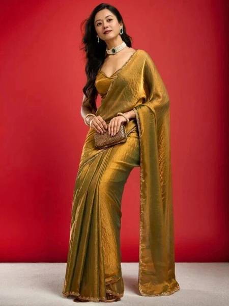 Vraggi Solid/Plain Bollywood Chiffon, Pure Silk Saree