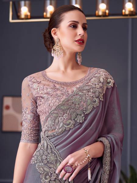 Sareemall Embellished Bollywood Satin Saree