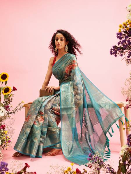 Tasrika Digital Print Bollywood Cotton Blend Saree