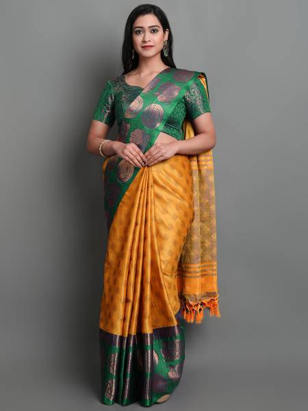 VILLAGIUS Woven Dharmavaram Jacquard Saree