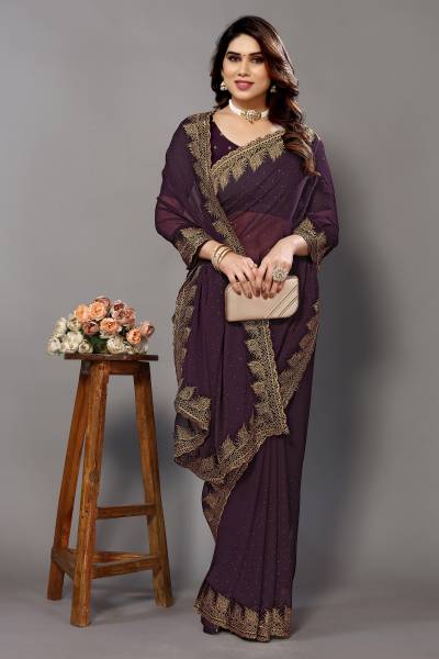 FABMORA Embellished, Embroidered Bollywood Georgette Saree