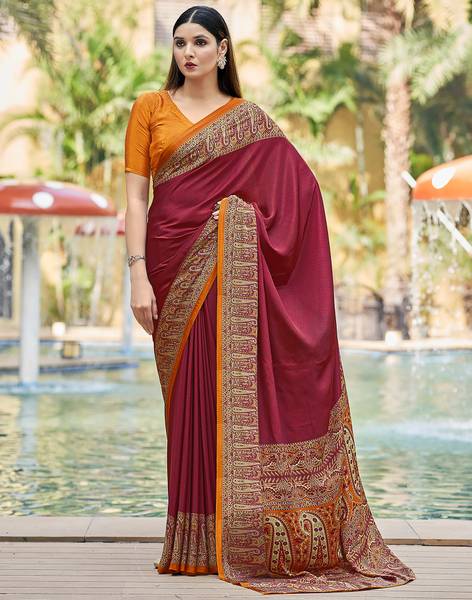 Samah Geometric Print, Printed Bollywood Silk Blend, Crepe Saree