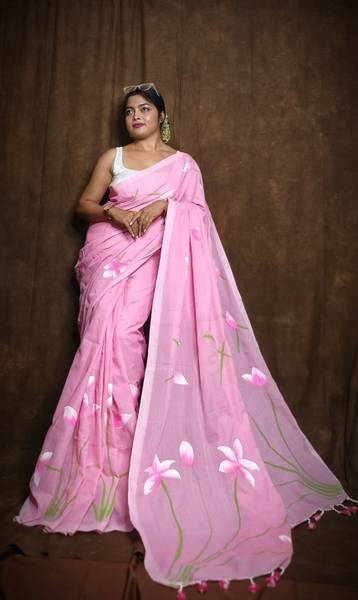DipDiya Hand Painted Handloom Cotton Blend Saree