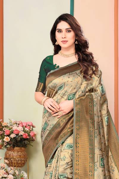 Om Shantam sarees Woven, Self Design Kanjivaram Art Silk, Jacquard Saree