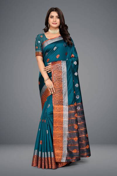 Veertrends Woven Maheshwari Cotton Silk Saree