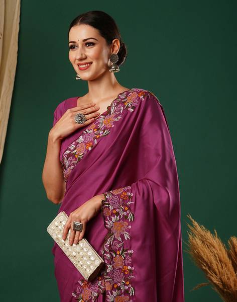 Samah Embroidered, Dyed Bollywood Satin Saree