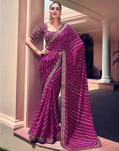 SIRIL Striped, Embellished Bandhani Georgette Saree