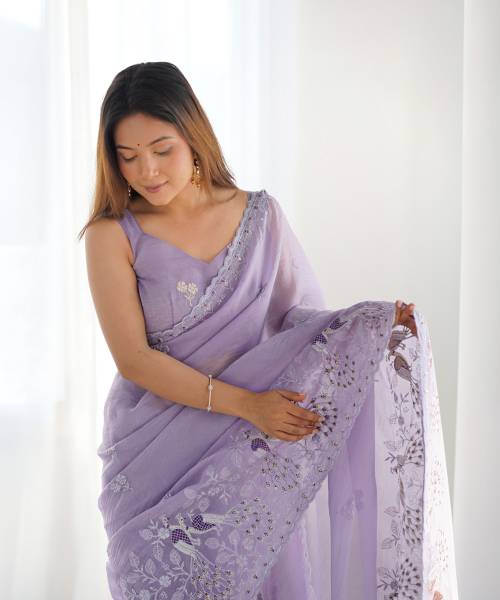 Samah Embroidered, Embellished Bollywood Silk Blend Saree