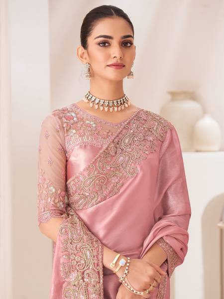 Sareemall Embellished Bollywood Satin Saree
