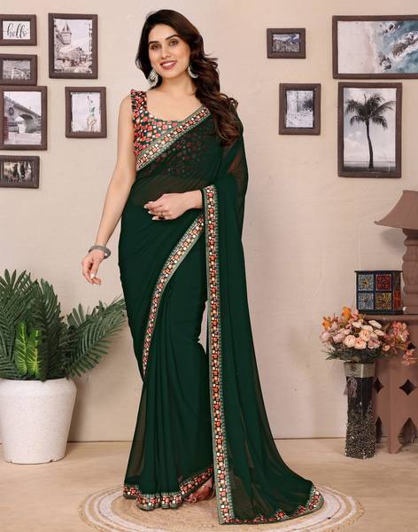 Samah Embellished, Solid/Plain Bollywood Georgette Saree