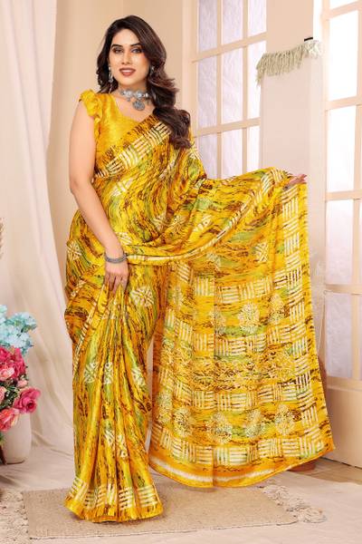 KING VULTURE Printed, Digital Print, Floral Print Bollywood Chiffon, Organza Saree