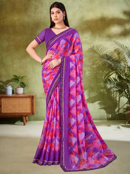 Divastri Floral Print, Geometric Print, Digital Print, Printed Bollywood Chiffon Saree