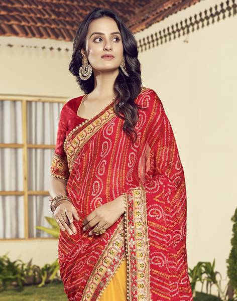 Samah Embroidered, Embellished, Printed Bollywood Georgette, Chiffon Saree