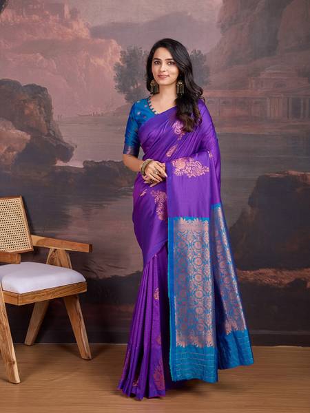 House of Pataudi Woven, Paisley Banarasi Silk Blend Saree
