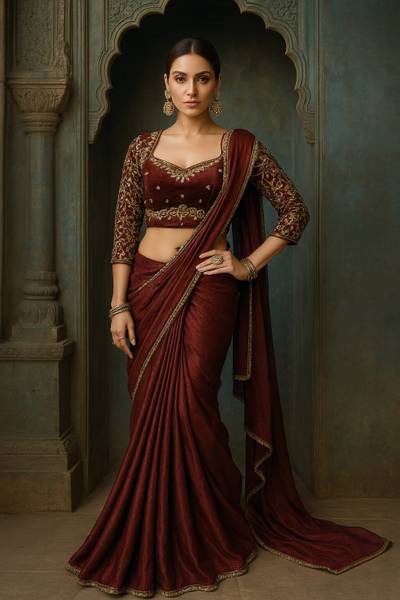 Nancy Desinger Embellished Saree with Attached Blouse Pure Silk Saree