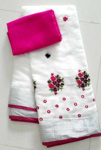 Fronlioz Embroidered Bollywood Cotton Linen Saree