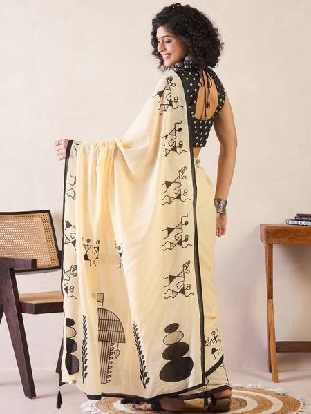Tasrika Printed Pre Draped Saree Cotton Blend Saree