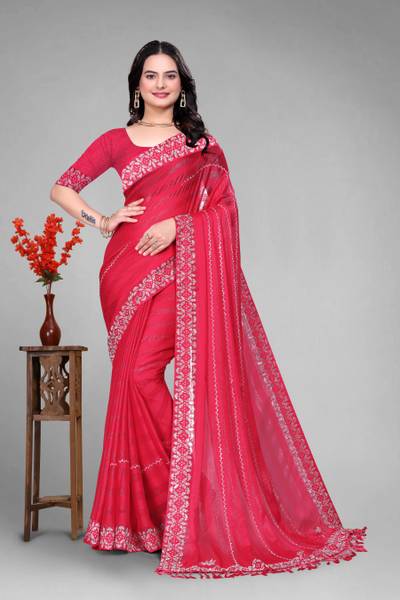 VEERAIVA Embellished Bollywood Chiffon Saree