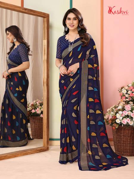 kashvi sarees Floral Print, Striped, Printed Bollywood Georgette Saree