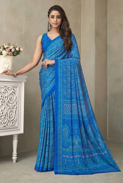 The Fashion Attire Floral Print Daily Wear Crepe, Silk Blend Saree