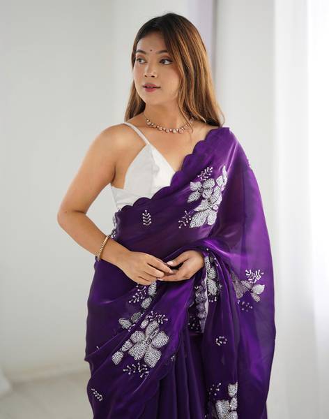 Satrani Embellished, Embroidered Bollywood Chiffon Saree