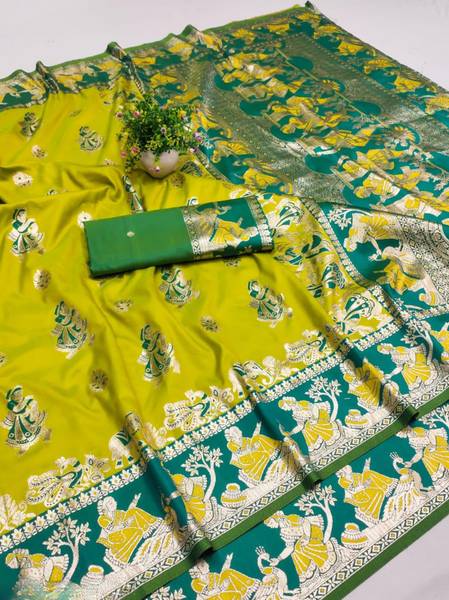 Ratnavali Woven Baluchari Silk Blend, Art Silk Saree