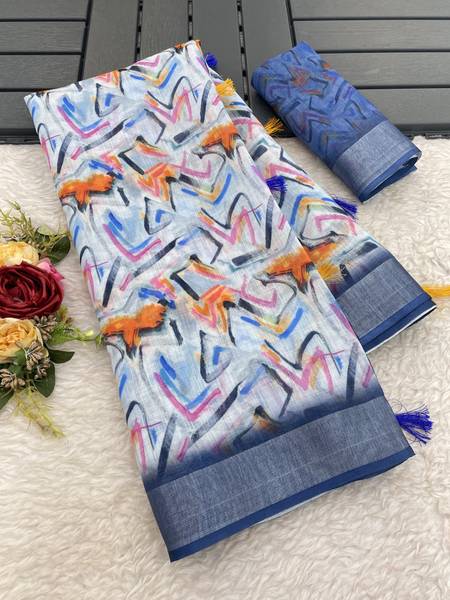 SANJEVAY Printed Bollywood Linen Saree