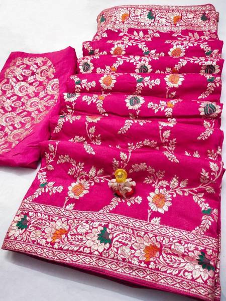 Omsaiarts Embellished, Self Design, Woven Banarasi Jacquard, Pure Silk Saree