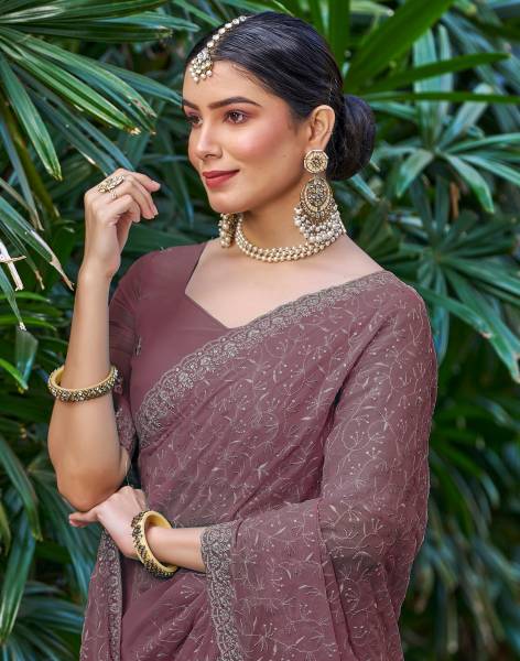 Samah Dyed, Embroidered, Embellished Bollywood Chiffon Saree