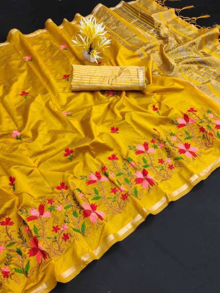 Divastri Embroidered Assam Silk Cotton Silk Saree