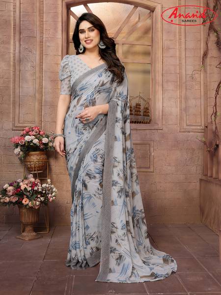 Anand Sarees Geometric Print, Printed Daily Wear Georgette Saree